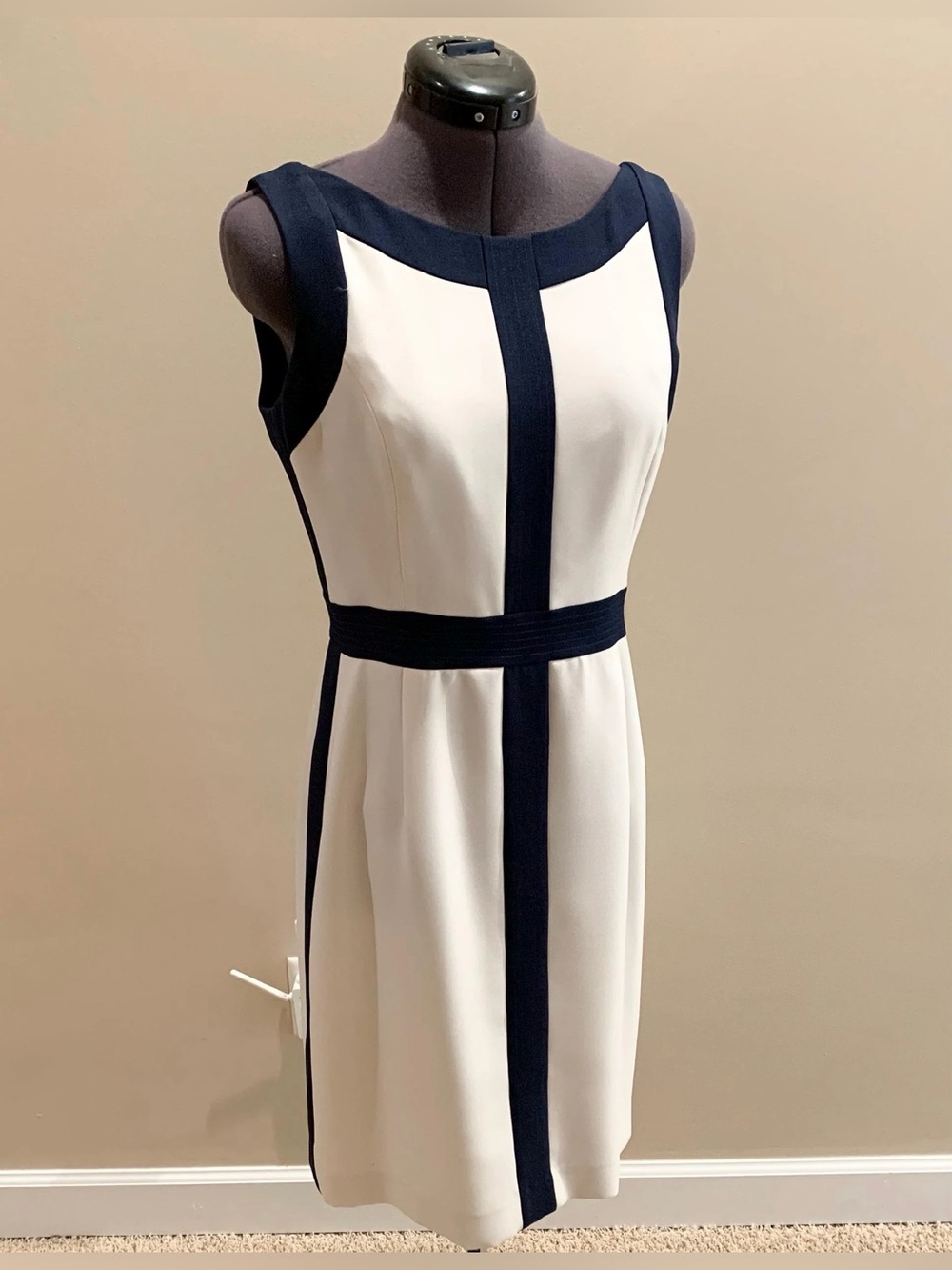 Ellen Tracy Dress Navy Blue & Ivory Size 6 Casual career Formal - Picture 2 of 12